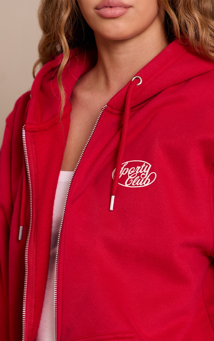 Red Sports Club Cotton Fleece Oversized Full Zip Hoodie image 4