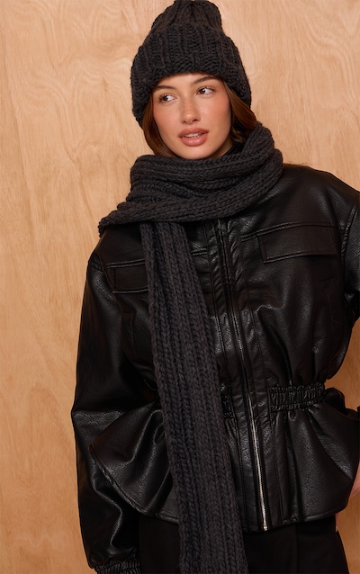 Grey Chunky Cable Knit Scarf