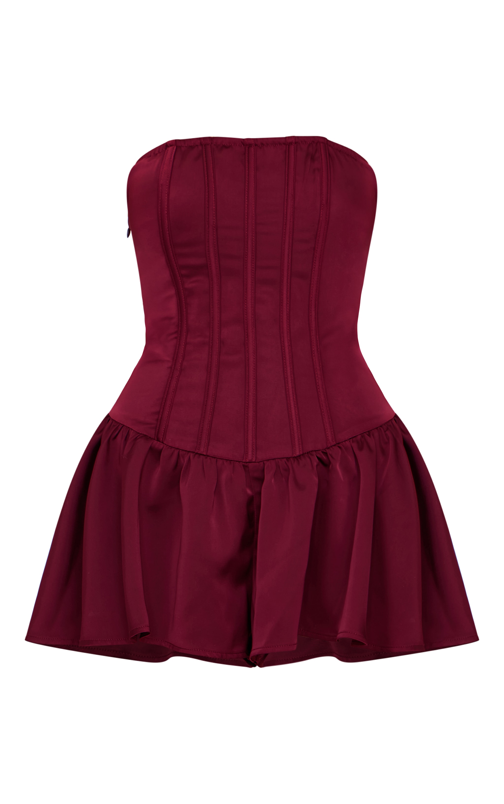 Burgundy Satin Corset Detail Bandeau Romper image 5