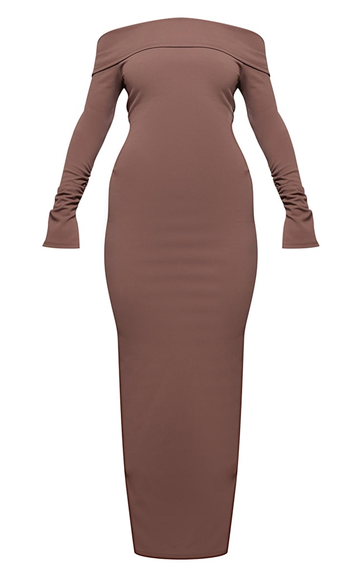 Mushroom Crepe Long Sleeve Bardot Maxi Dress image 5