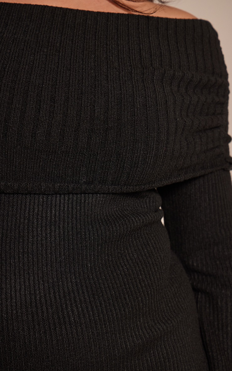 Plus Black Foldover Bardot Knitted Sweater Dress image 4