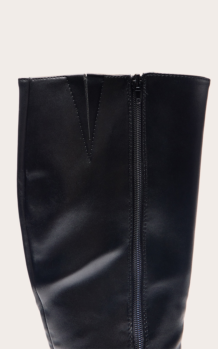 Black Pu Square Toe Block Heel Knee High Boots image 5