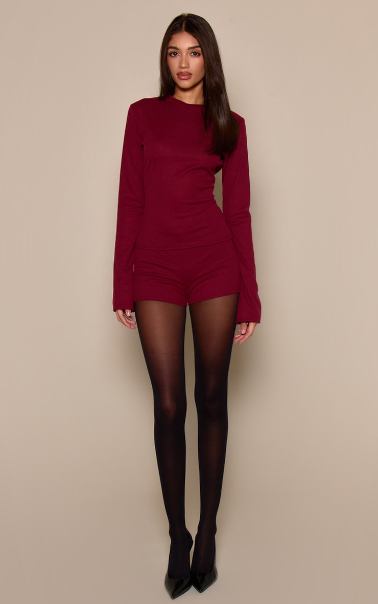 Wine Ribbed Hotpants image 1