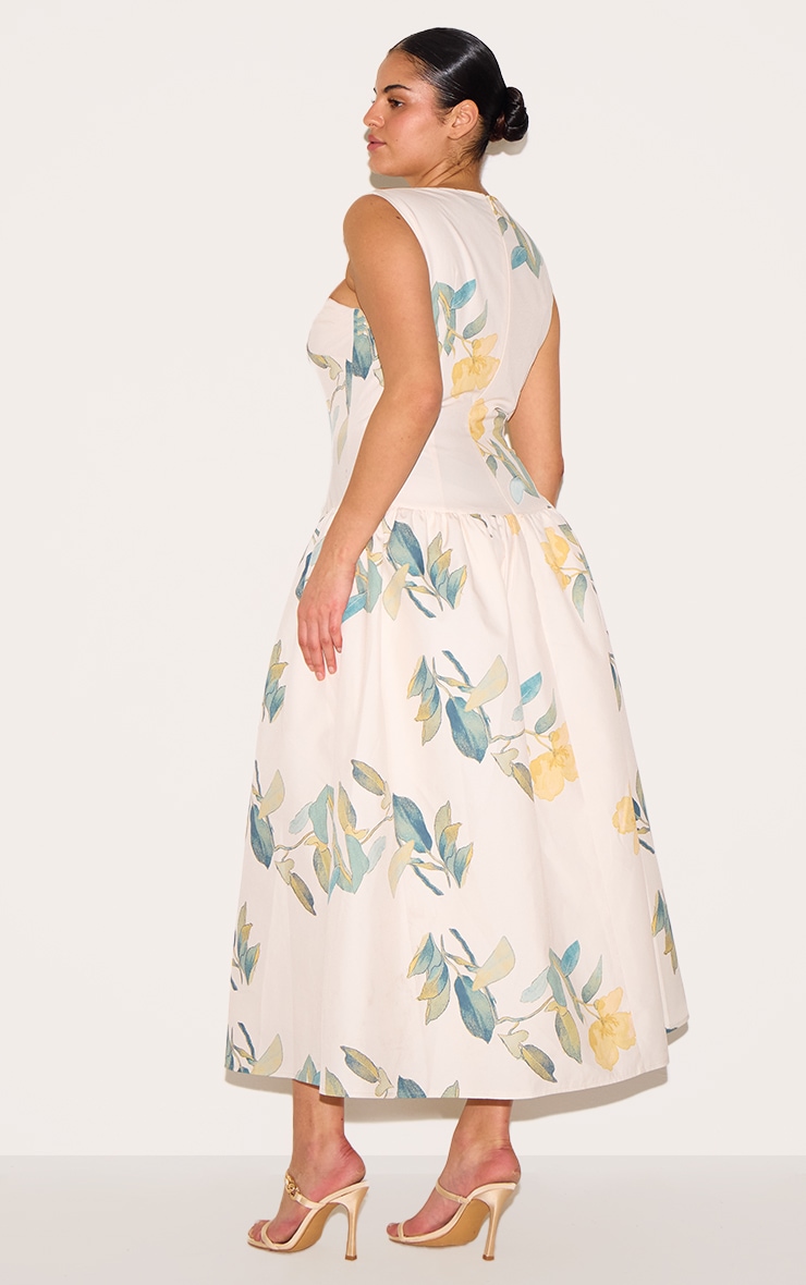 Plus Yellow Floral Printed Dropped Waist Midaxi Dress image 2