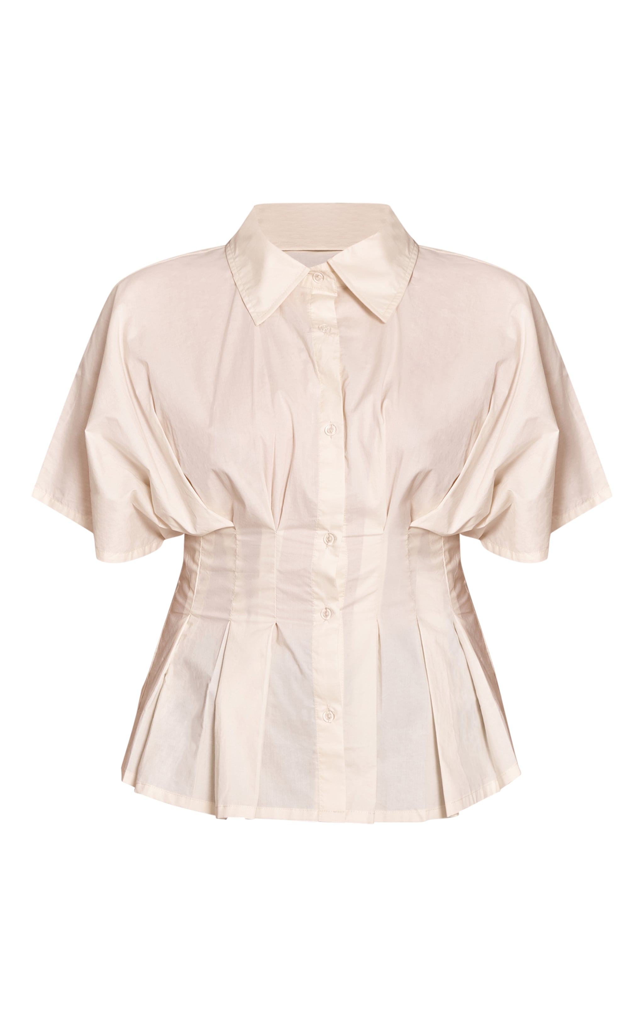 Chemise crème plissée à manches courtes et taille cintrée image 5