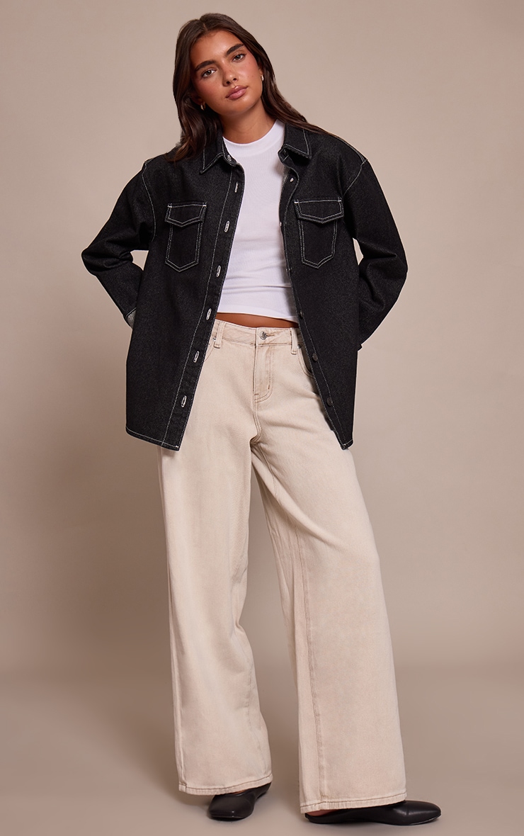 Raw Indigo Turn Up Cuff Oversized Denim Shirt image 3