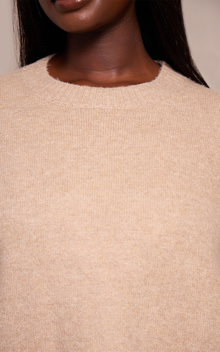 Plus Taupe Marl Knitted Cropped Crew Neck Sweater image 4