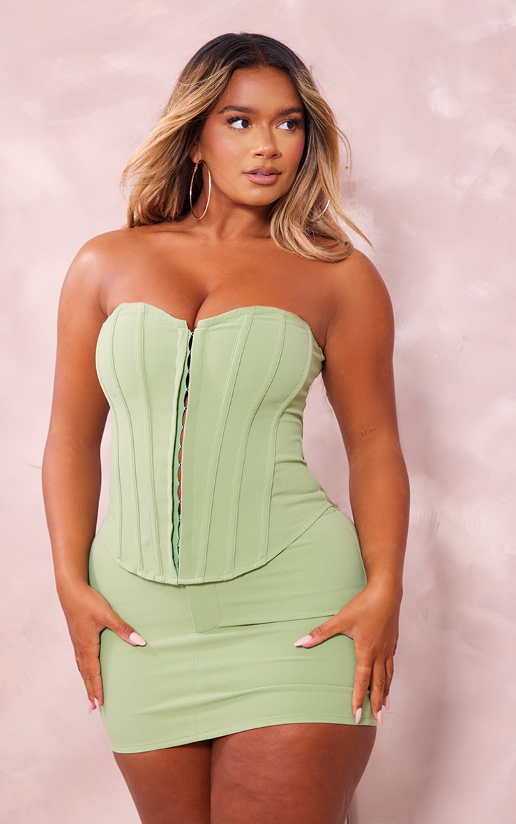 Shape Sage Green Lace Up Back Woven Corset image 2