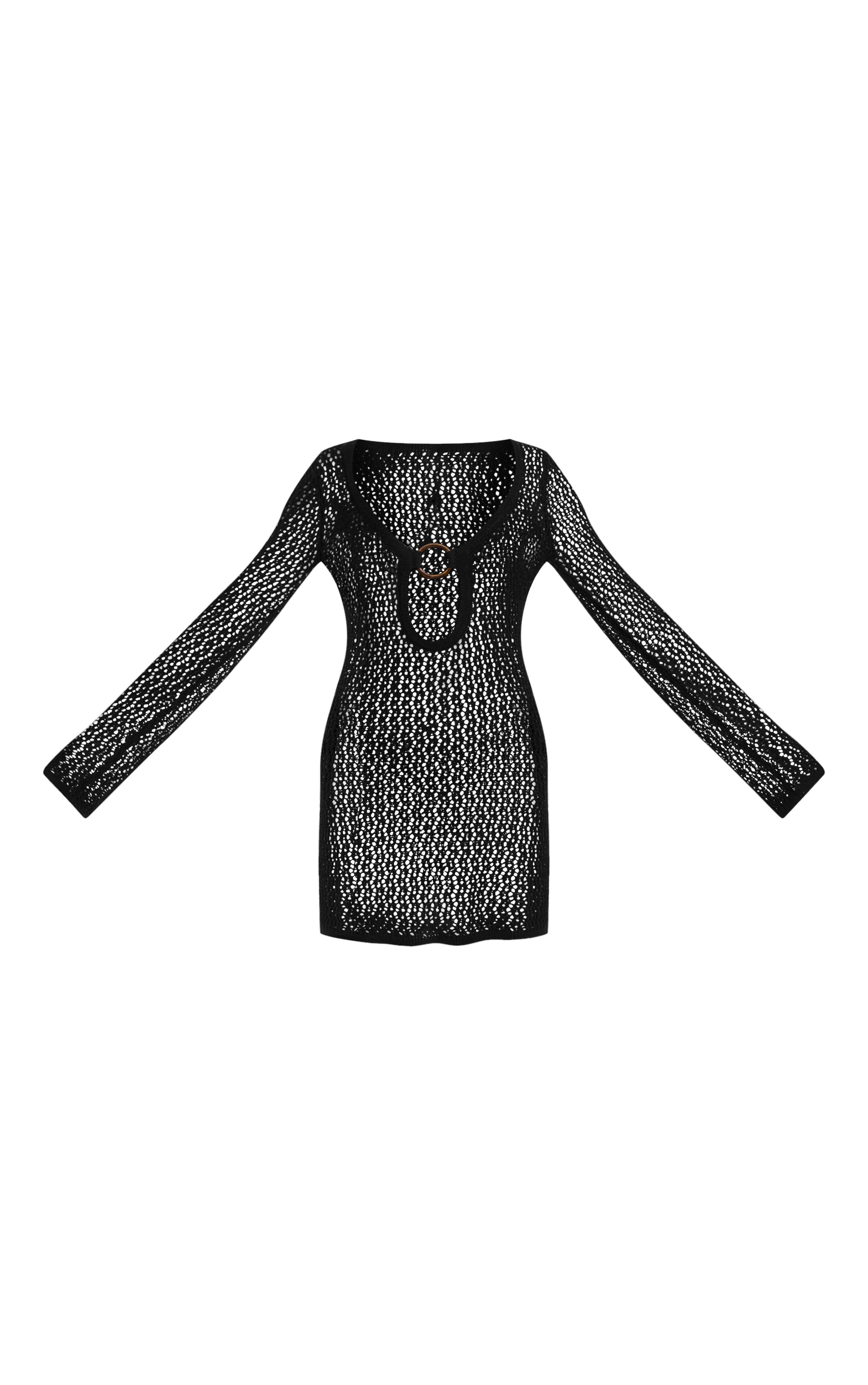 Black Crochet O Ring Mini Beach Dress image 5