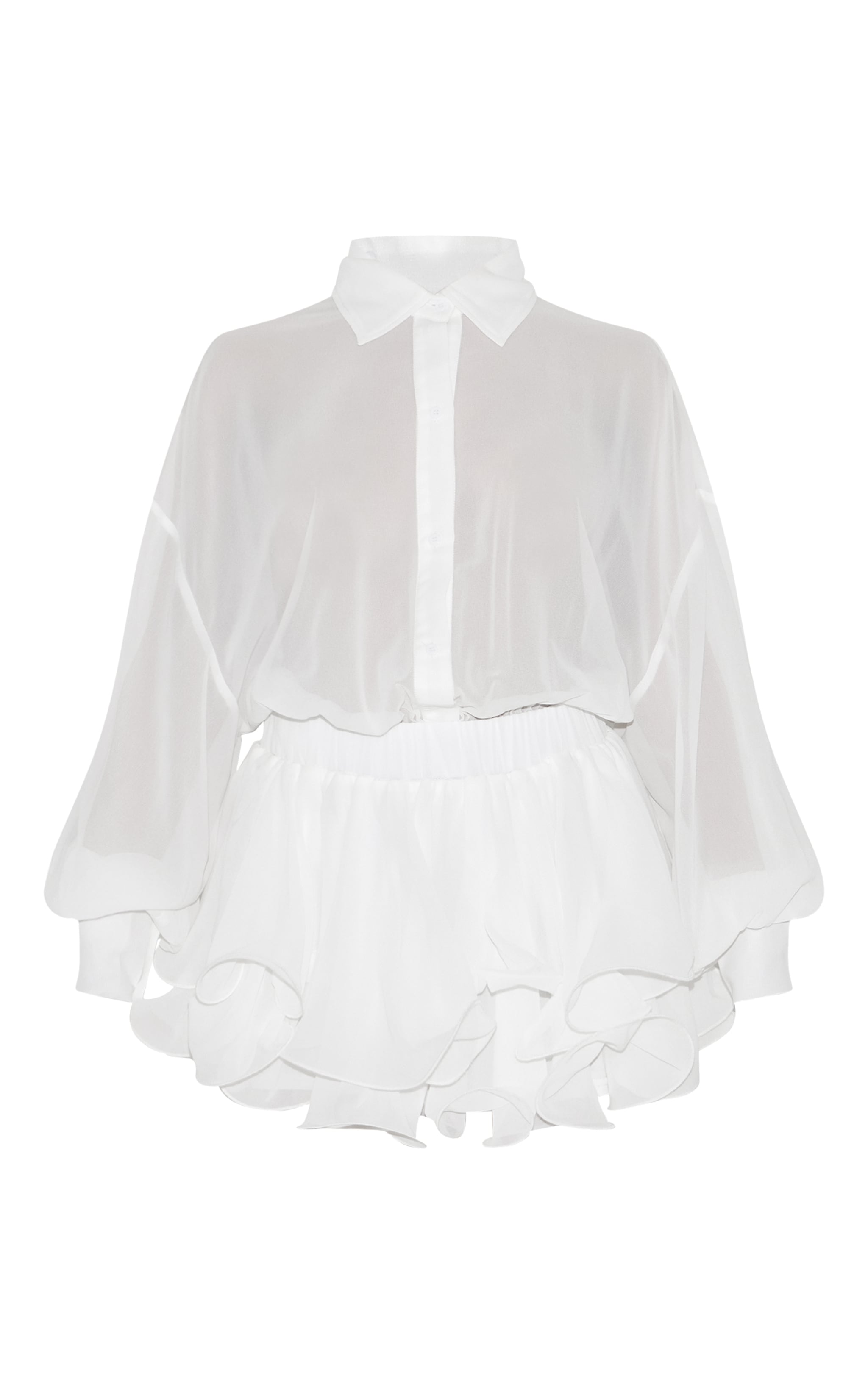 Petite White Chiffon Long Sleeve Playsuit image 5