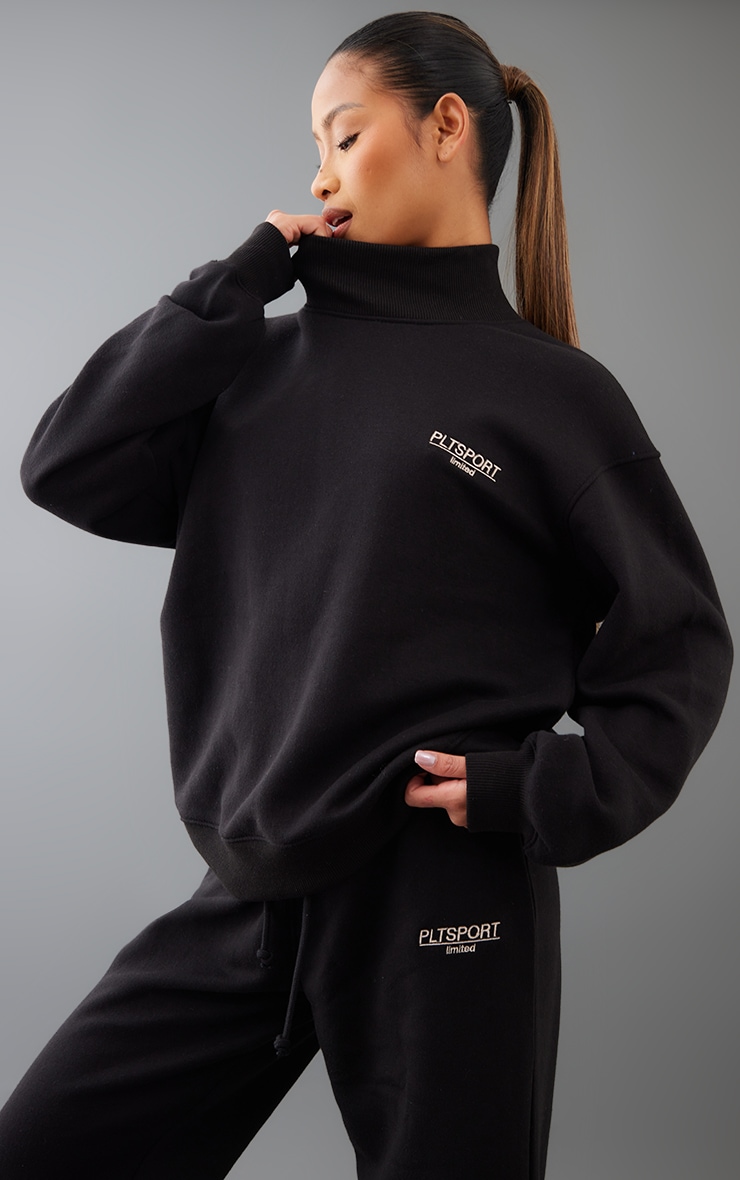 PLT Black Sport Embroidered High Neck Sweatshirt Athleisure PLT QA