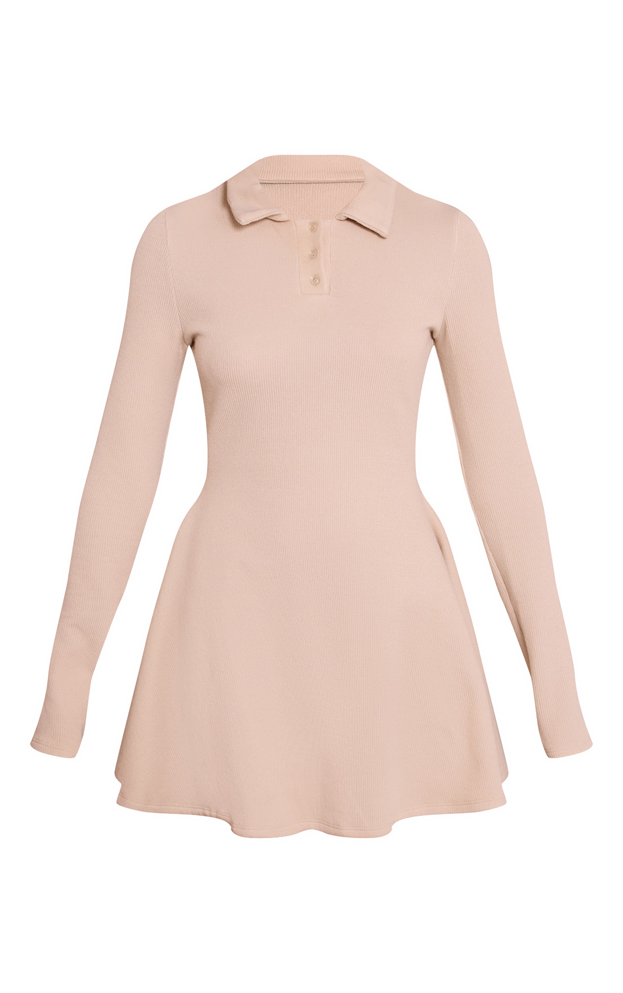 Robe droite côtelée crème à manches longues image 5