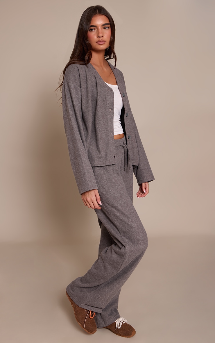 Charcoal Grey Brushed Soft Touch Wide Leg Pant image 2