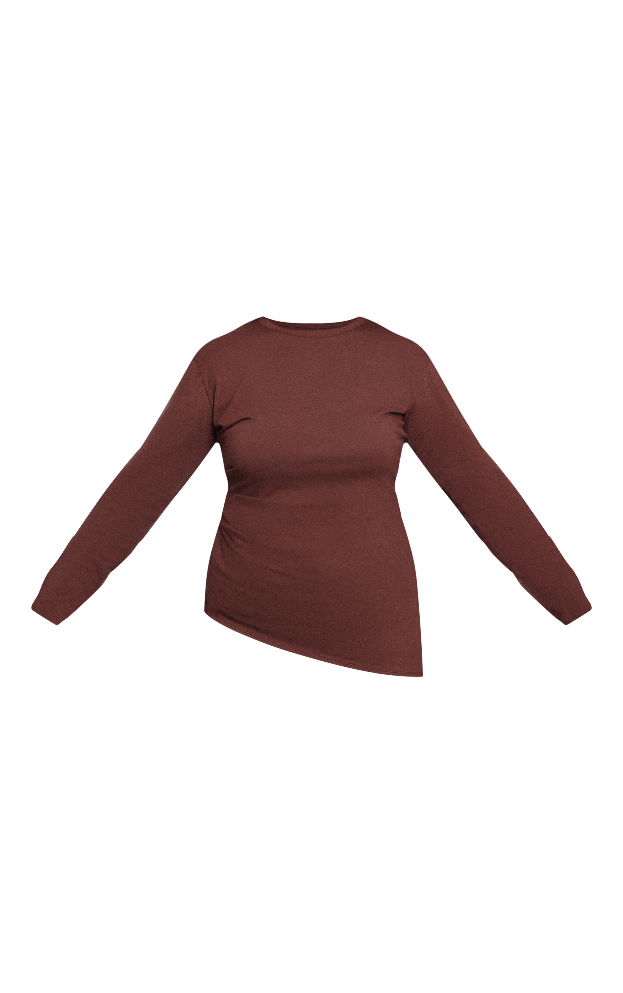 Plus Chocolate Cotton Ruched Side Long Sleeve T-shirt image 5