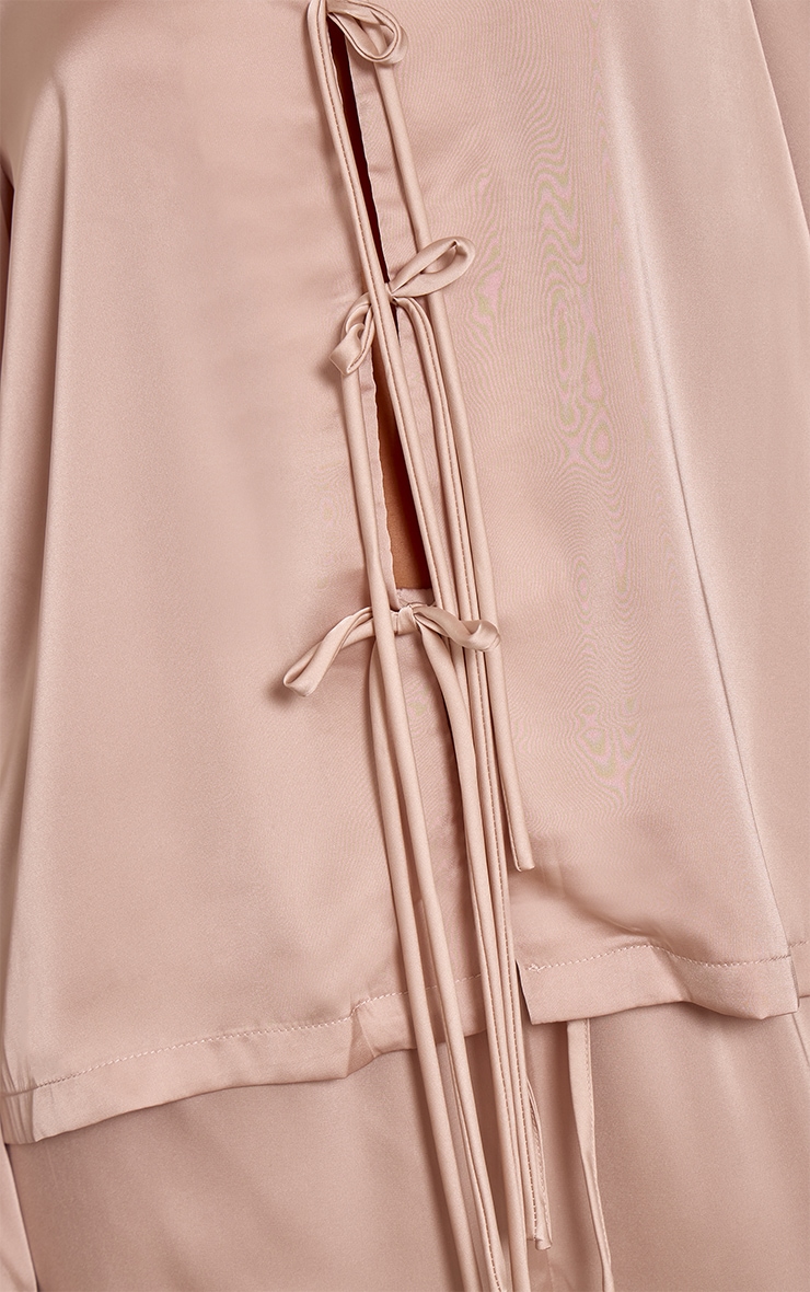 Champagne Satin Tie Front Long Sleeve PJ Set image 4
