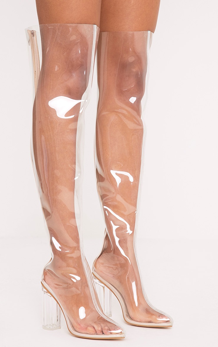 clear thigh high heels