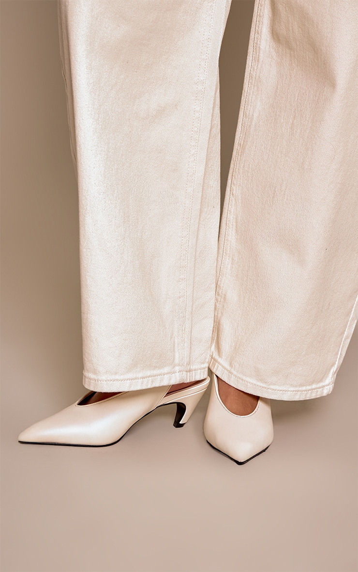 Cream Buttery PU Point Toe Curved Heeled Sling Back