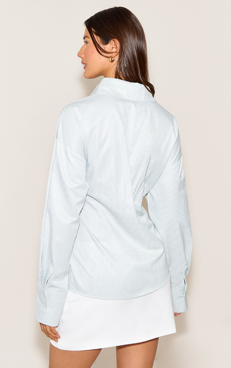 Sage Green Stripe Asymmetric Drape Shirt image 2