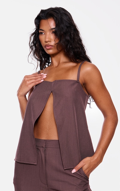 Débardeur tissé chocolat ouvert devant