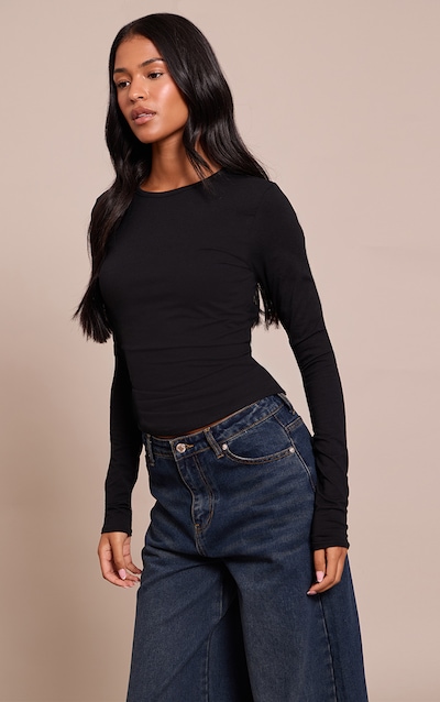 Tall Black Crew Neck Cotton Long Sleeve Top