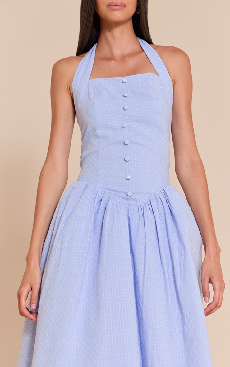 Baby Blue Embroidered Cotton Halterneck Midaxi Dress image 4