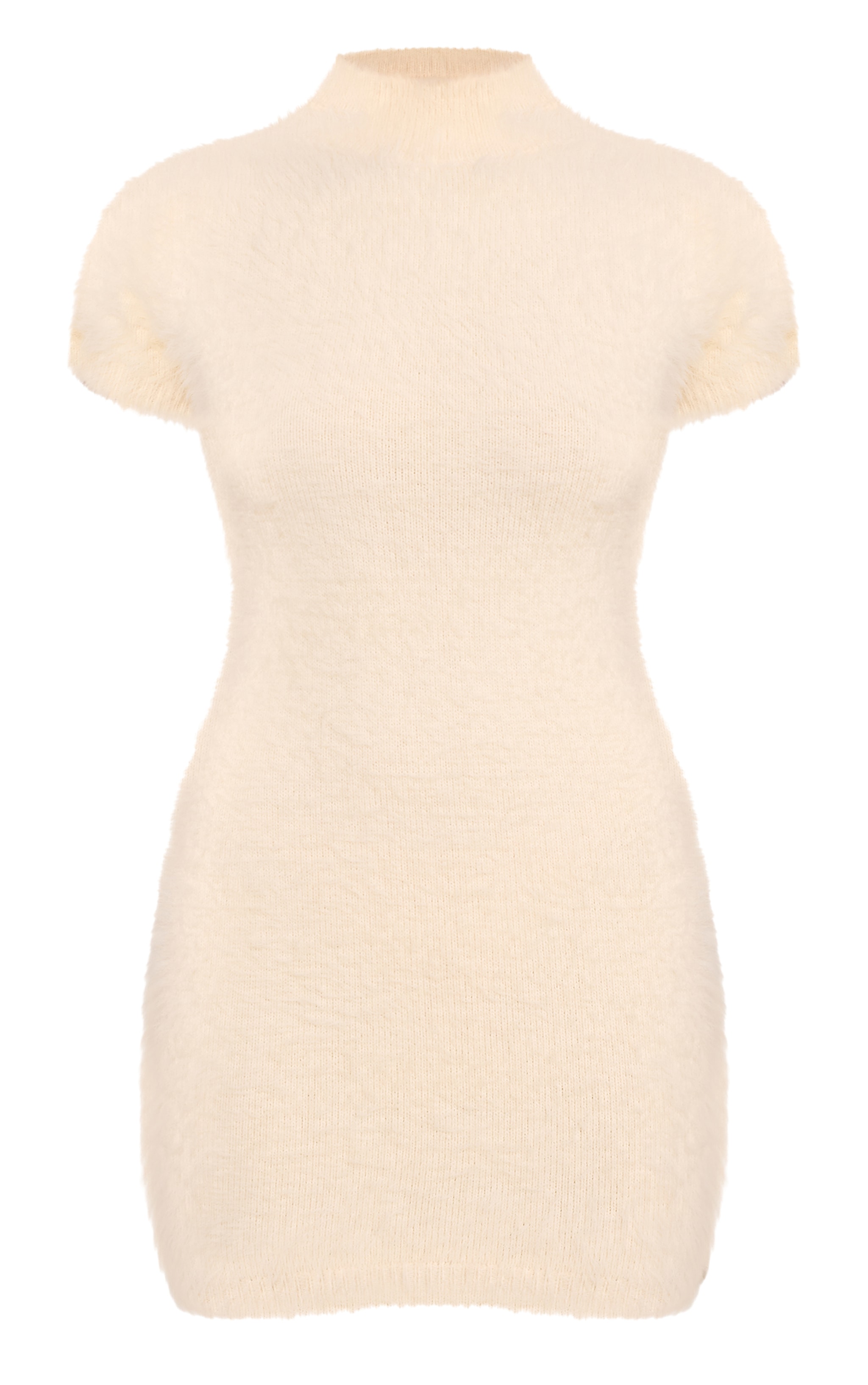 Cream Fluffy Knit Short Sleeve Jumper Dress image 5