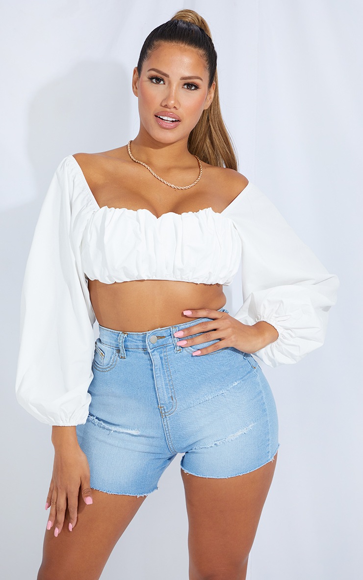 Shape Light Blue Wash Ripped Stretch Mom Short