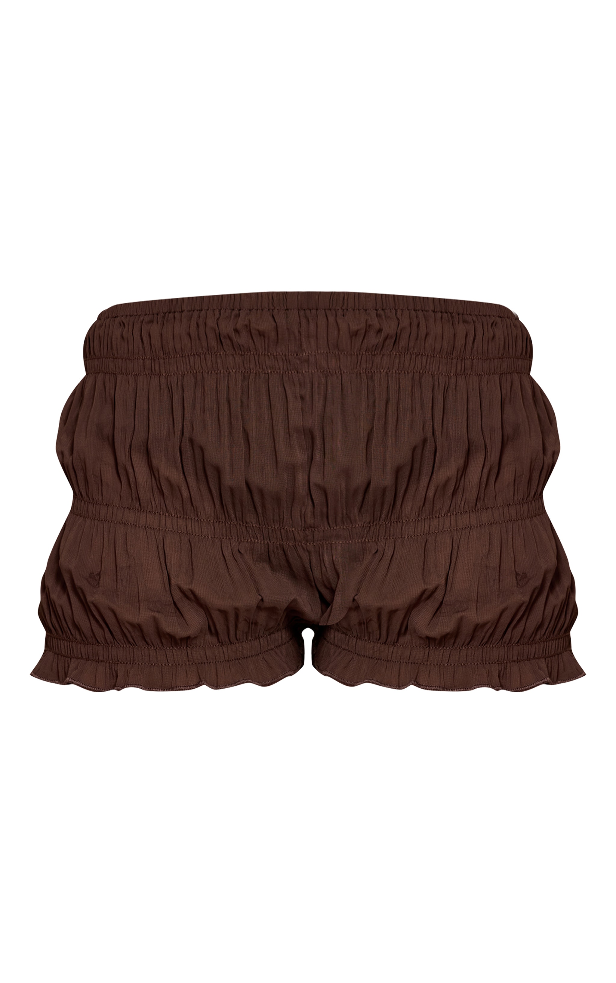 Dark Brown Chiffon Shirred Mini Shorts image 6