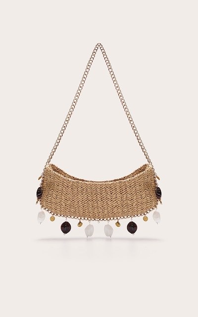 Sac à main fin en raphia doré à breloques