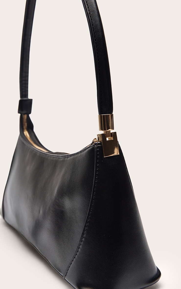 Black PU Seam Detail Structured Shoulder Bag image 4