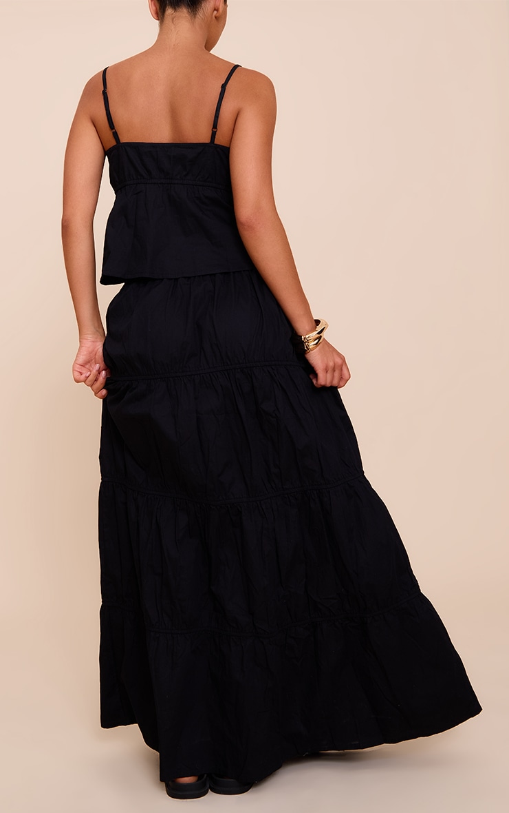 Black Cotton Poplin Drawstring Tired Floaty Maxi Skirt image 3