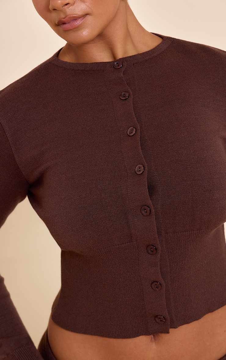 Shape Cardigan en maille tricot côtelée chocolat à boutons devant image 4