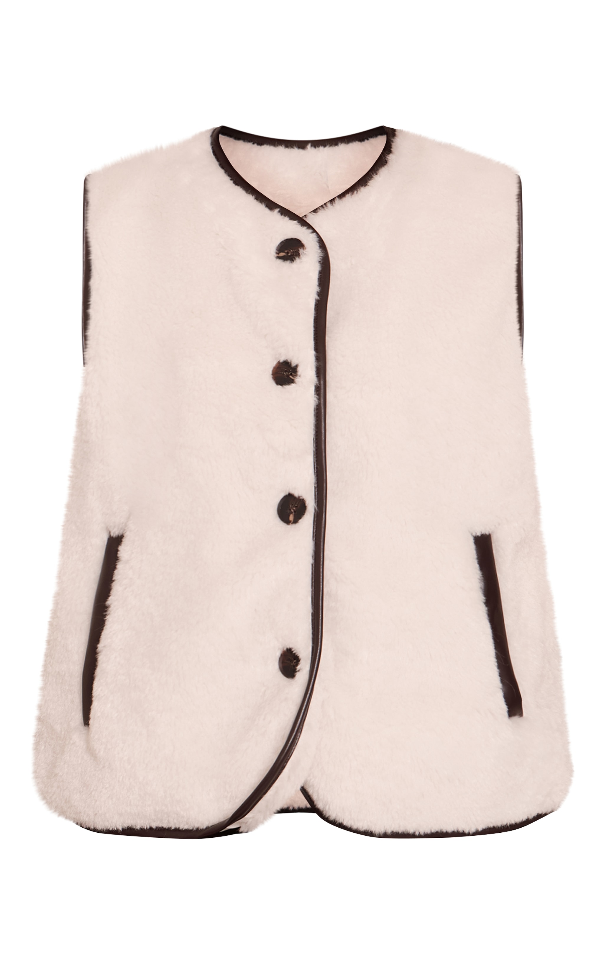 Gilet en imitation mouton crème à brodures en PU image 5