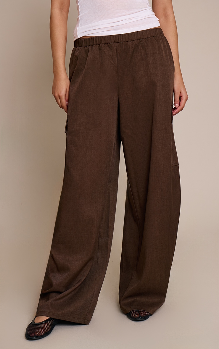 Brown Woven Wide Leg Cargos image 2