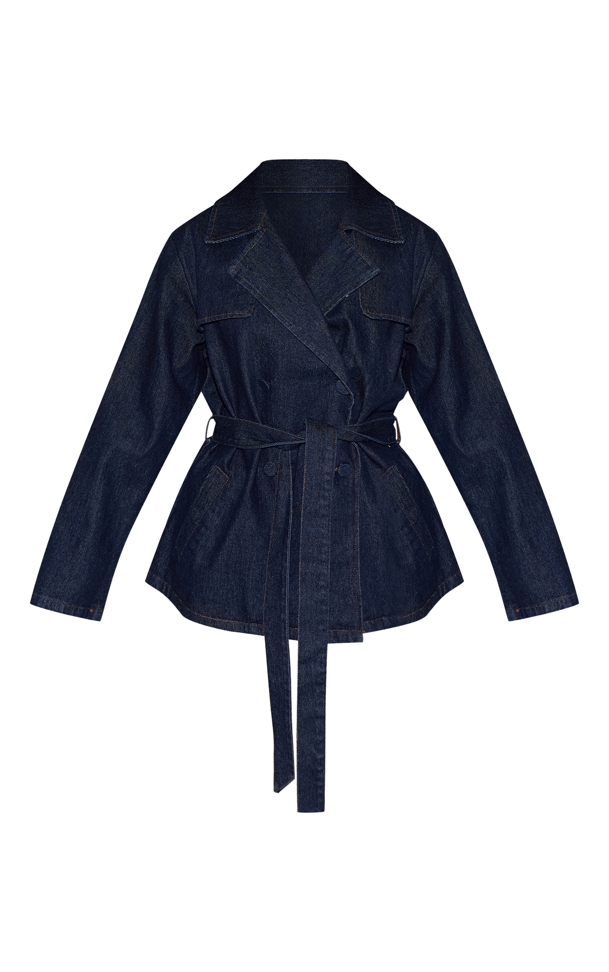 Petite Indigo Belted Cropped Denim Trench image 5