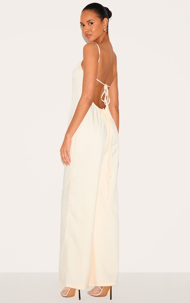 Cream Woven Backless Square Neck Wide Leg Jumpsuit image 2