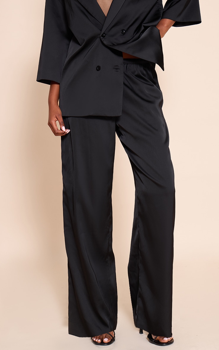 Black Tailored Satin Wide Leg Pants image 2