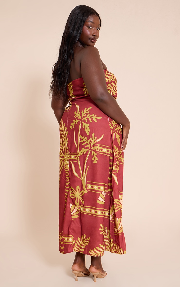 Plus Robe bustier longue tissée chocolat imprimé palmiers image 2