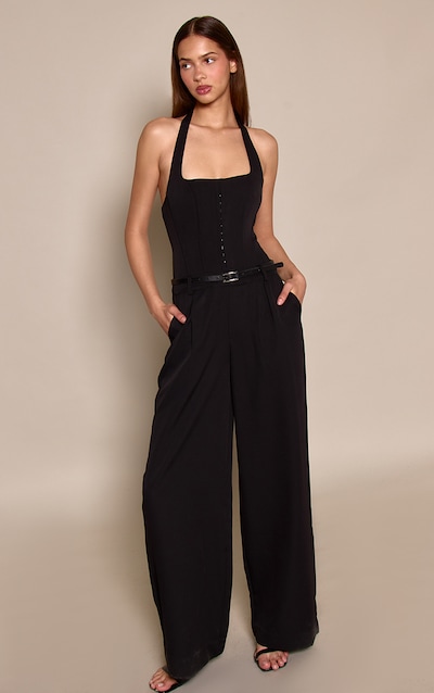 Black Tailored Corset Belt Detail Jumpsuit