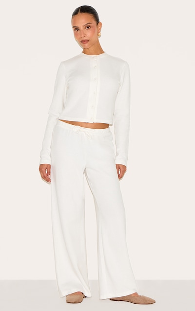 Petite Cream Super Soft Drawstring Wide Leg Pants