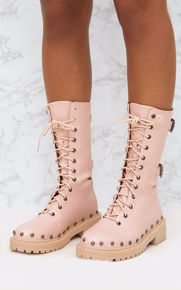 Baby Pink Chunky Hard Wear Lace Up Ankle Boots PrettyLittleThing