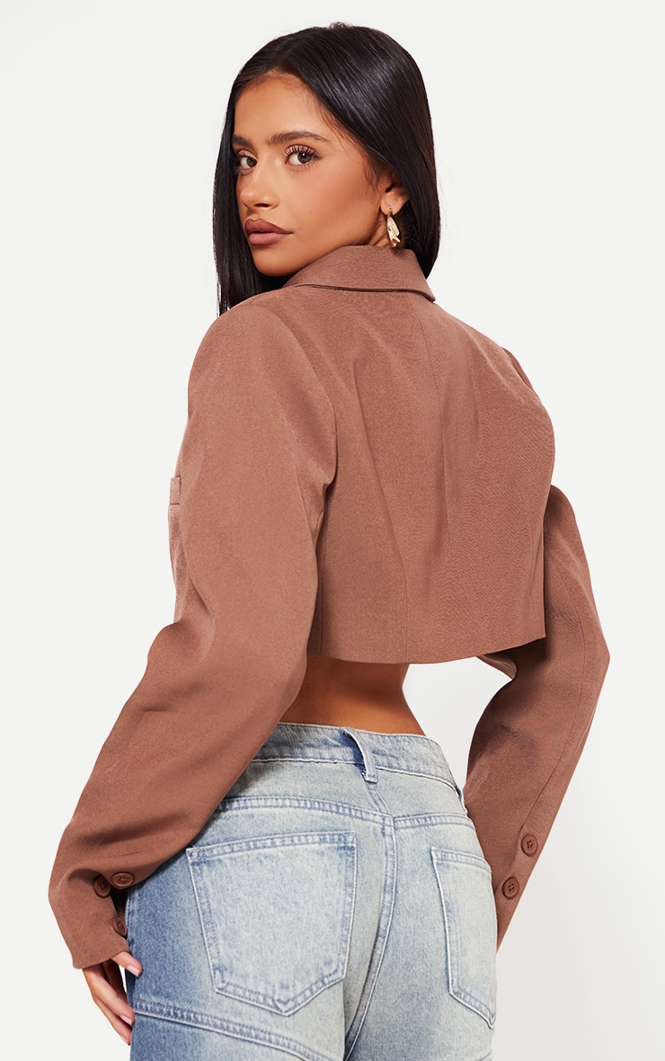 Petite Taupe Trim Detail Cropped Blazer image 2