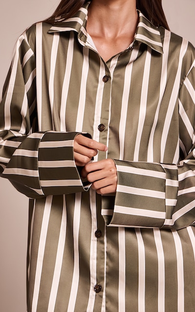 Khaki Satin Pinstripe Shirt