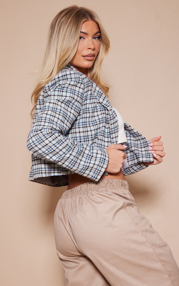 Blue Check Boxy Cropped Blazer image 2