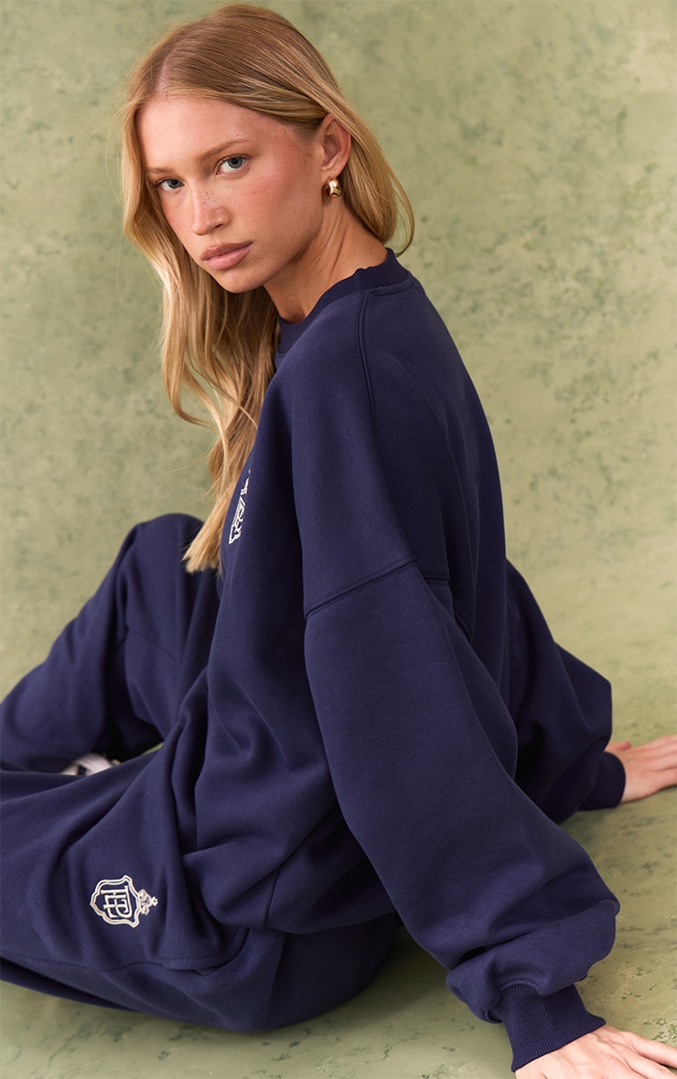 Navy Embroidered Oversized Sweatshirt image 2