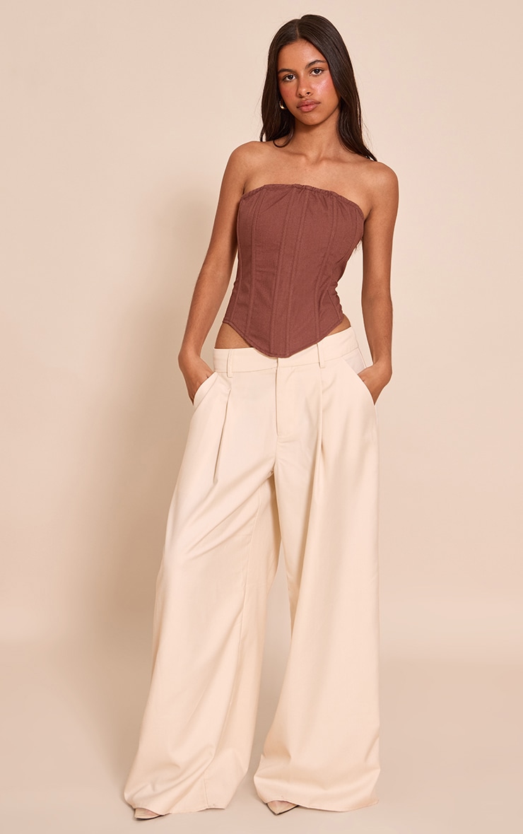 Petite Ecru Woven Double Pleat Wide Leg Pant image 1