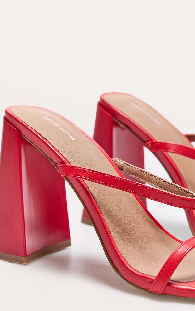 Red Pu Square Toe Double Strap High Block Heel Mules image 4
