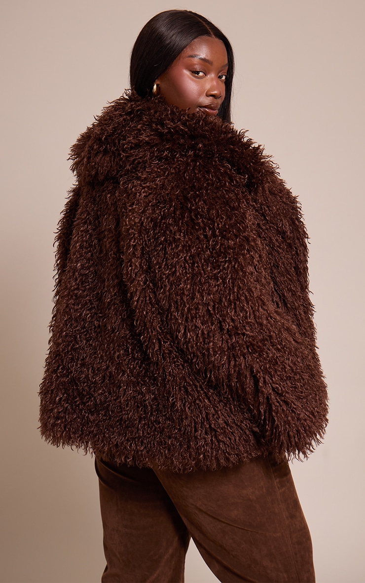 Plus Chocolate Mongolian Fur Midi Coat image 2