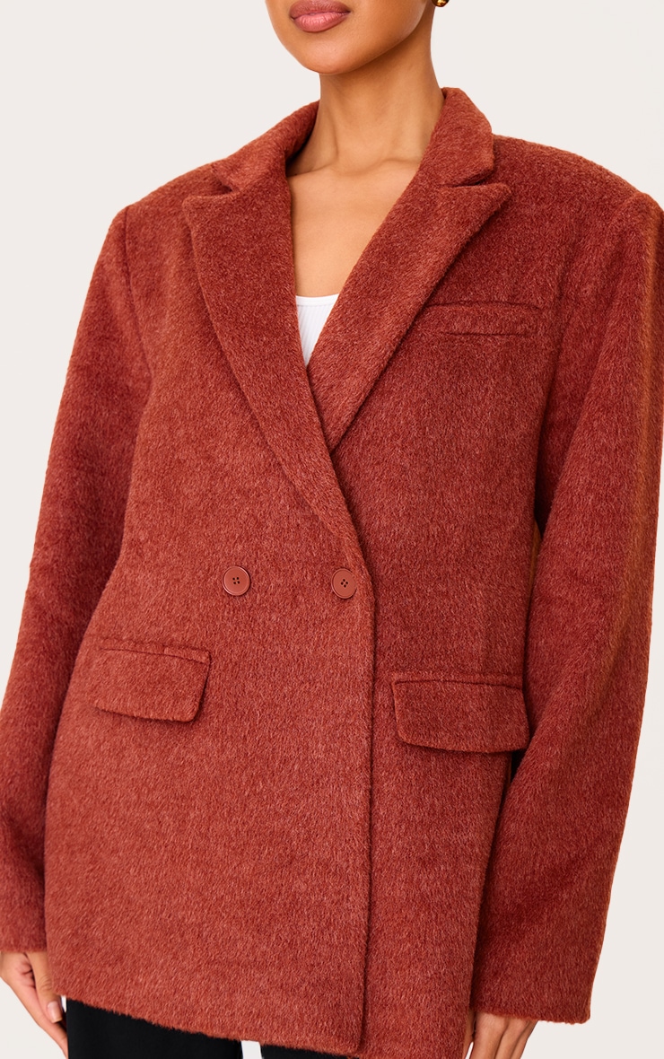 Burnt Orange Oversized Textured Wool Look Blazer image 4