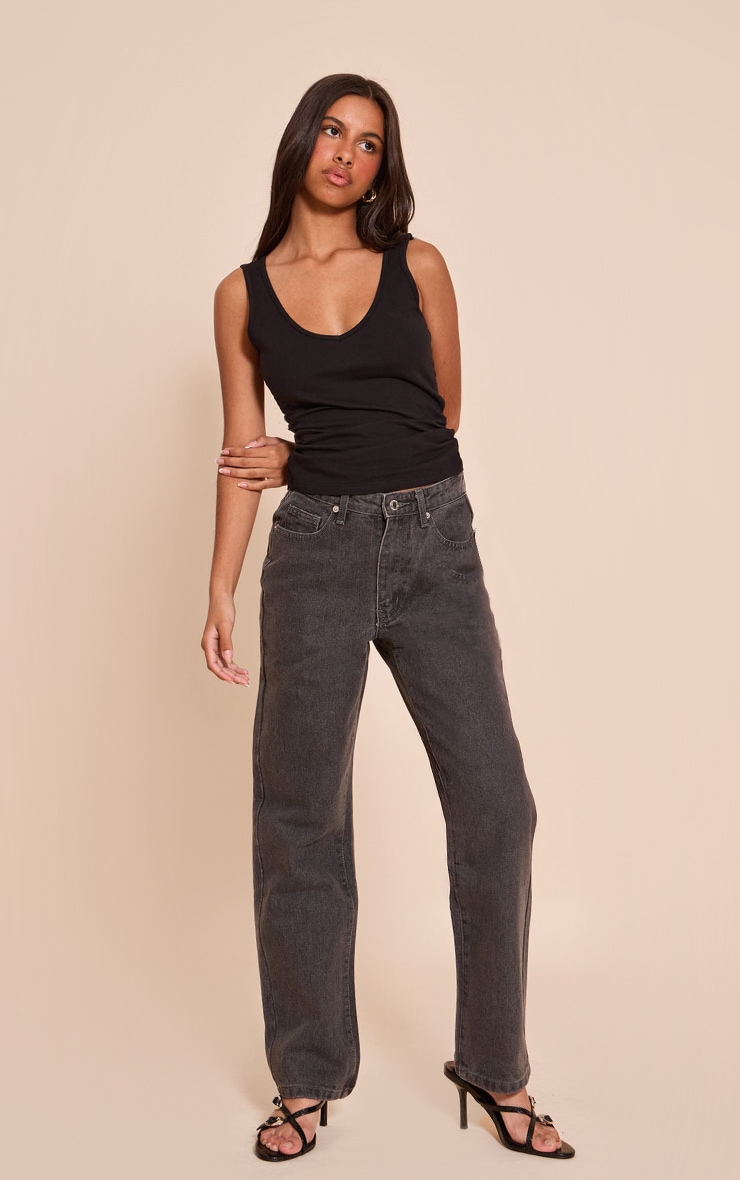 Petite Black Soft Cotton V Neck Vest Top image 3